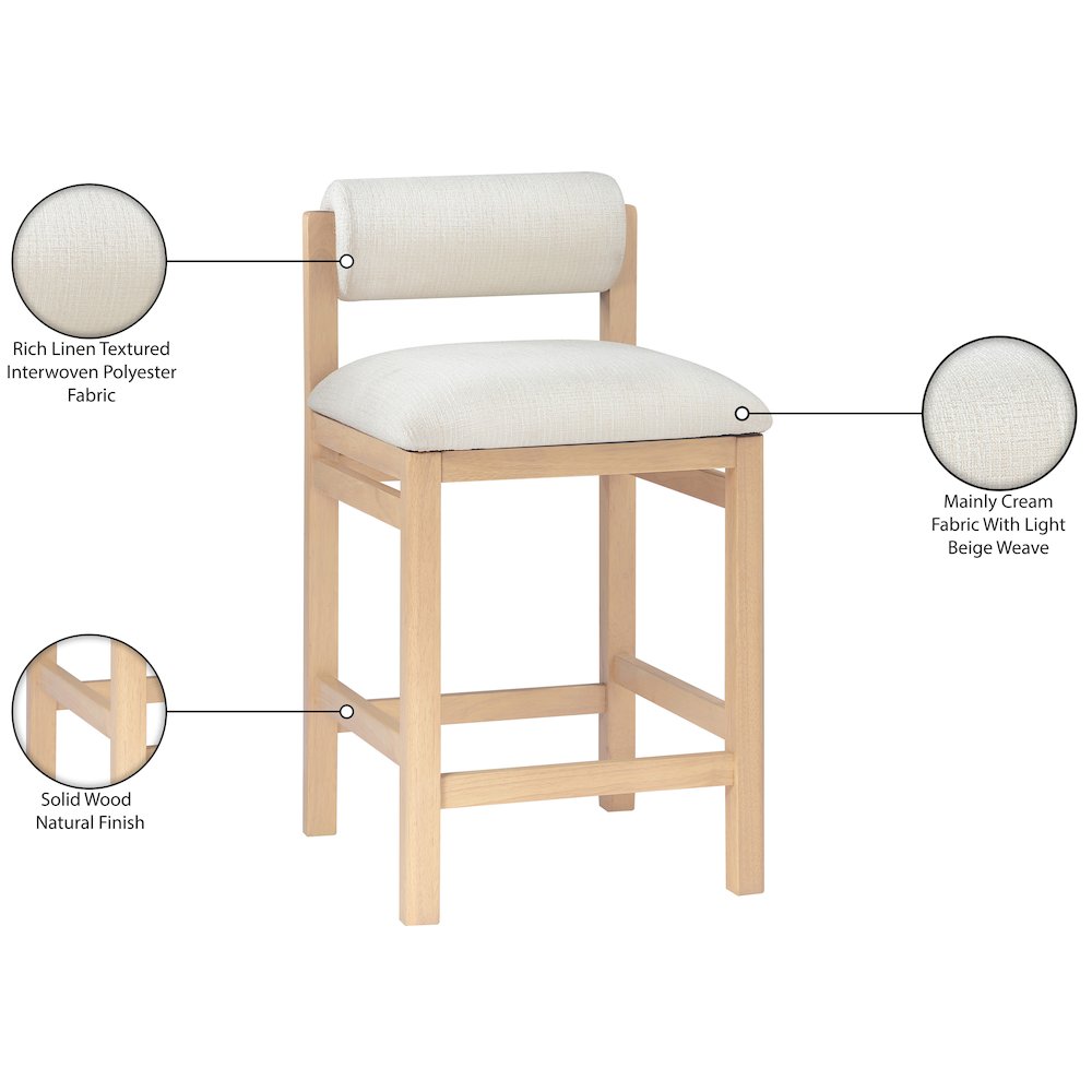 Roundhill Cream Linen Textured Fabric Upholstered Counter Stool
