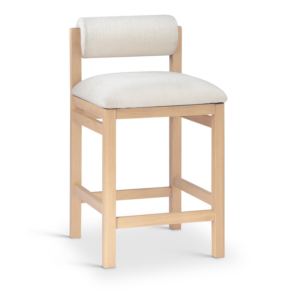 Roundhill Cream Linen Textured Fabric Upholstered Counter Stool