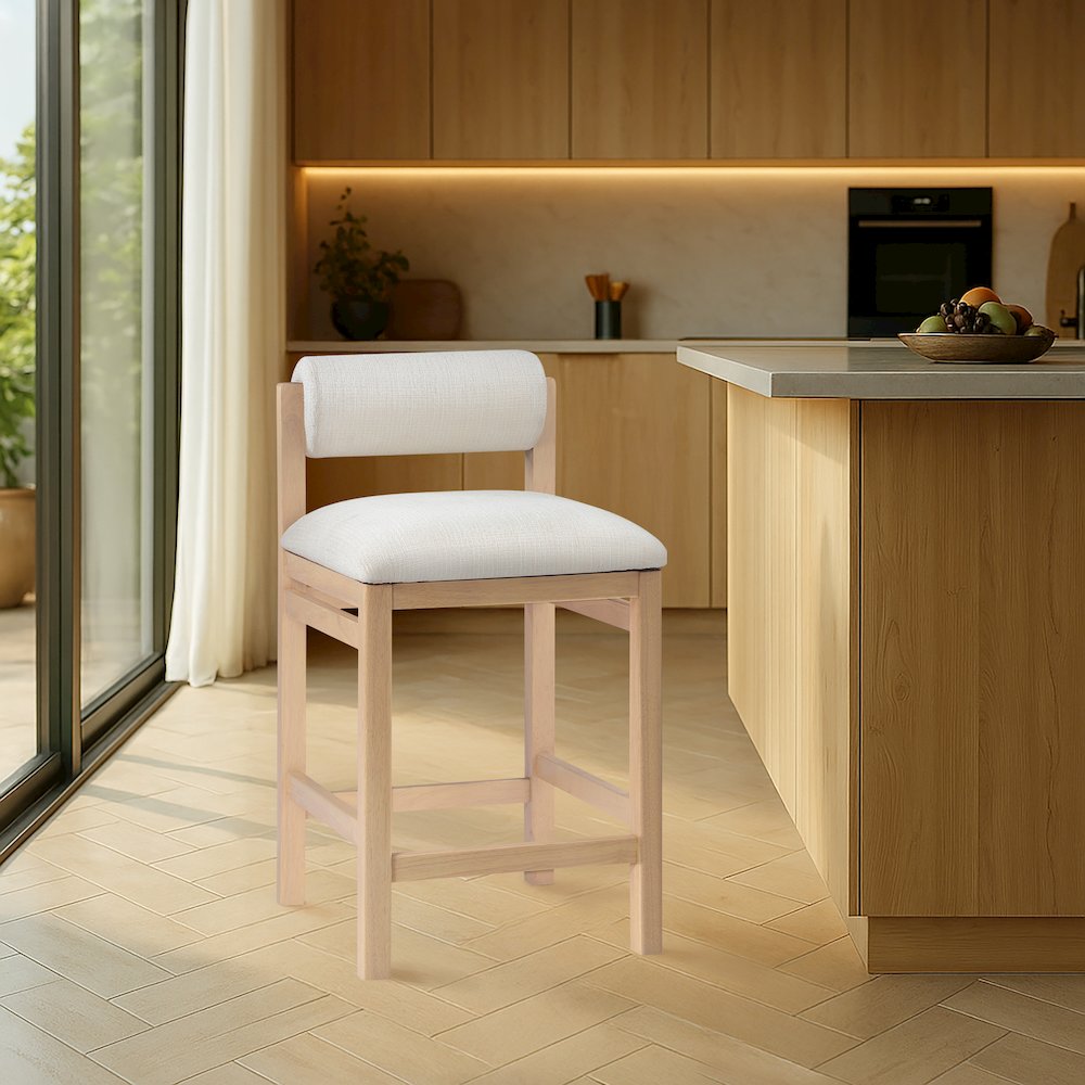 Roundhill Cream Linen Textured Fabric Upholstered Counter Stool