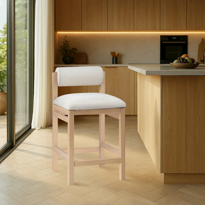 Roundhill Cream Linen Textured Fabric Upholstered Counter Stool
