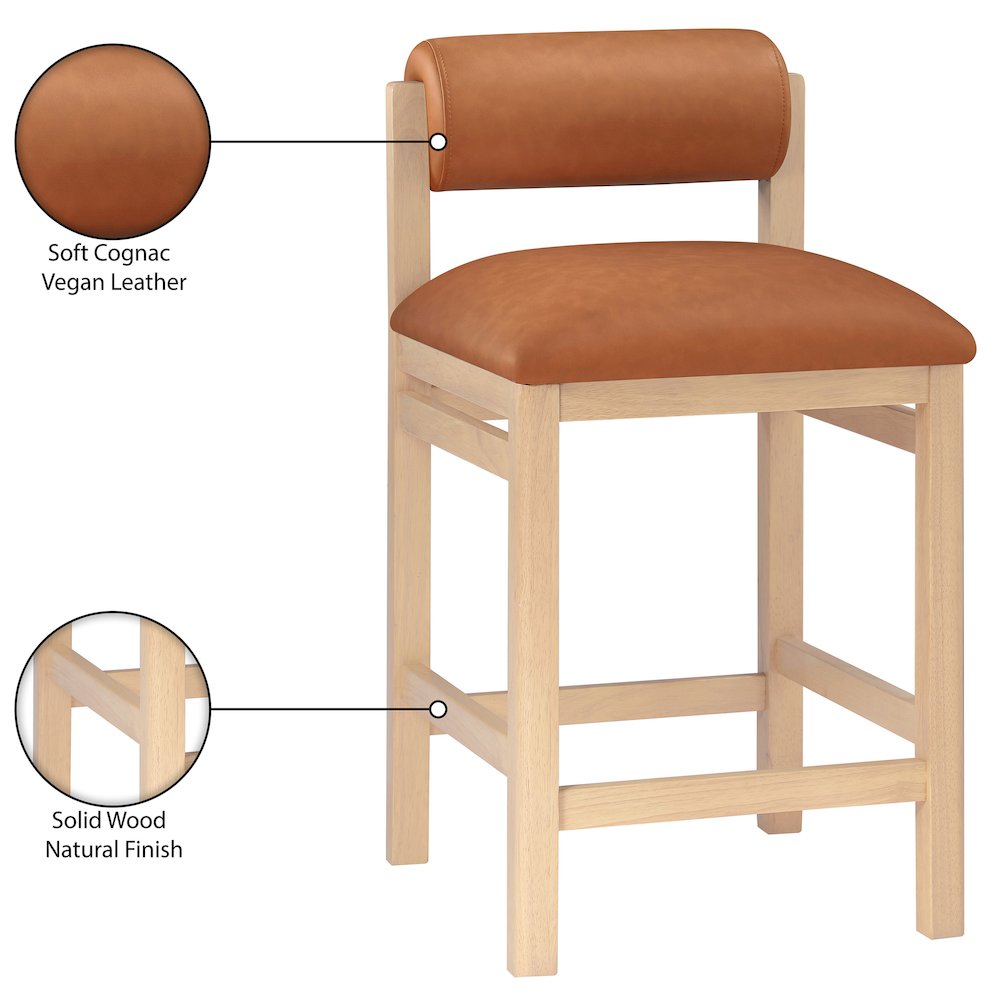 Roundhill Cognac Vegan Leather Upholstered Counter Stool
