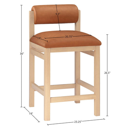 Roundhill Cognac Vegan Leather Upholstered Counter Stool