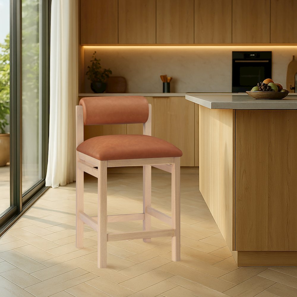 Roundhill Cognac Vegan Leather Upholstered Counter Stool