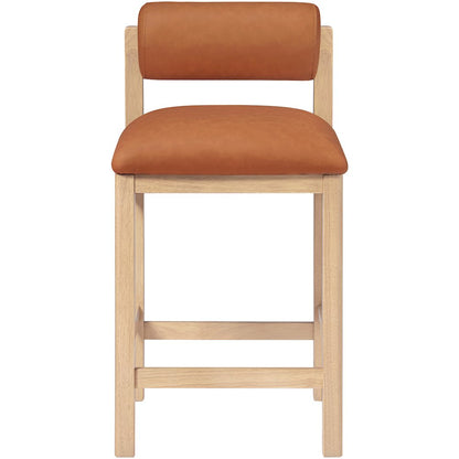Roundhill Cognac Vegan Leather Upholstered Counter Stool