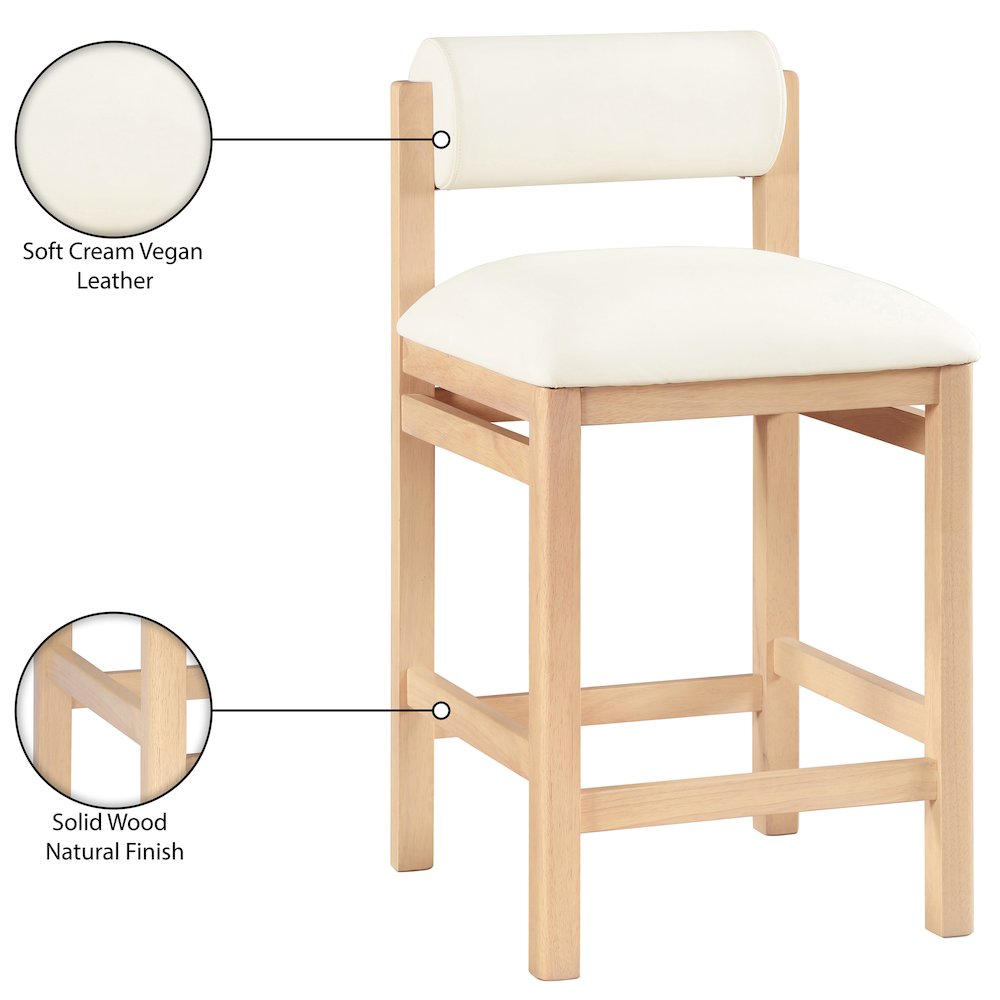 Roundhill Cream Vegan Leather Upholstered Counter Stool
