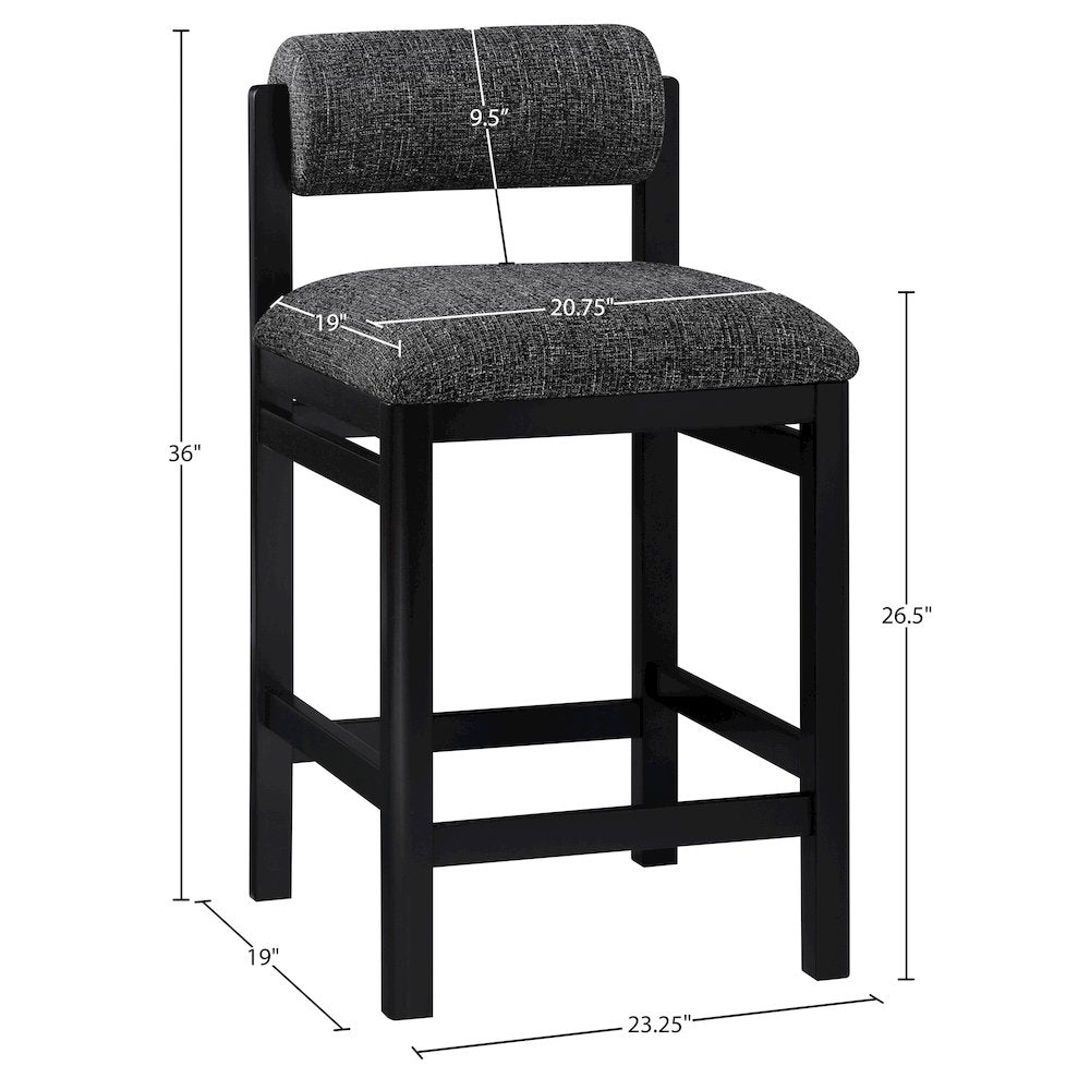 Roundhill Black Linen Textured Fabric Upholstered Counter Stool