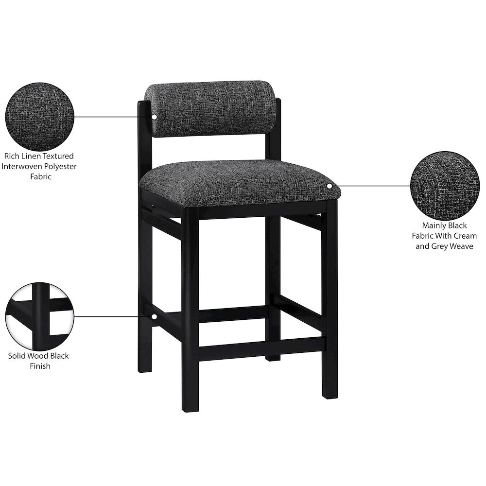 Roundhill Black Linen Textured Fabric Upholstered Counter Stool