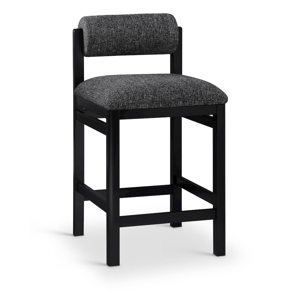 Roundhill Black Linen Textured Fabric Upholstered Counter Stool