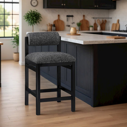 Roundhill Black Linen Textured Fabric Upholstered Counter Stool