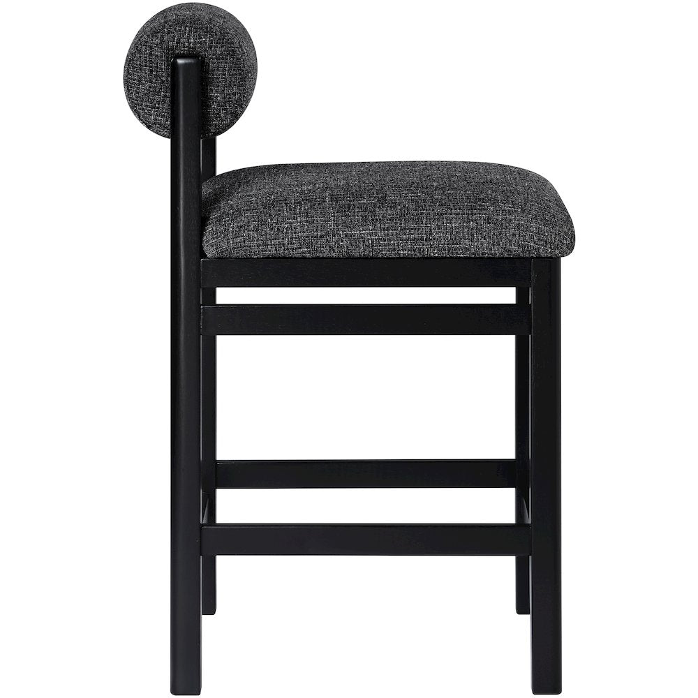 Roundhill Black Linen Textured Fabric Upholstered Counter Stool