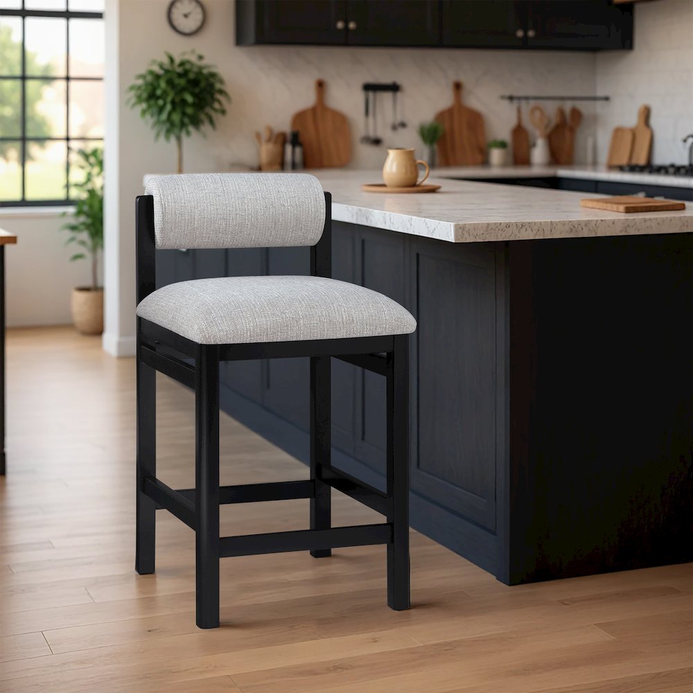 Roundhill Grey Linen Textured Fabric Upholstered Counter Stool