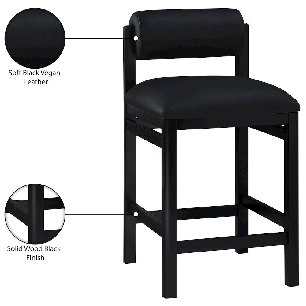 Roundhill Black Vegan Leather Upholstered Counter Stool