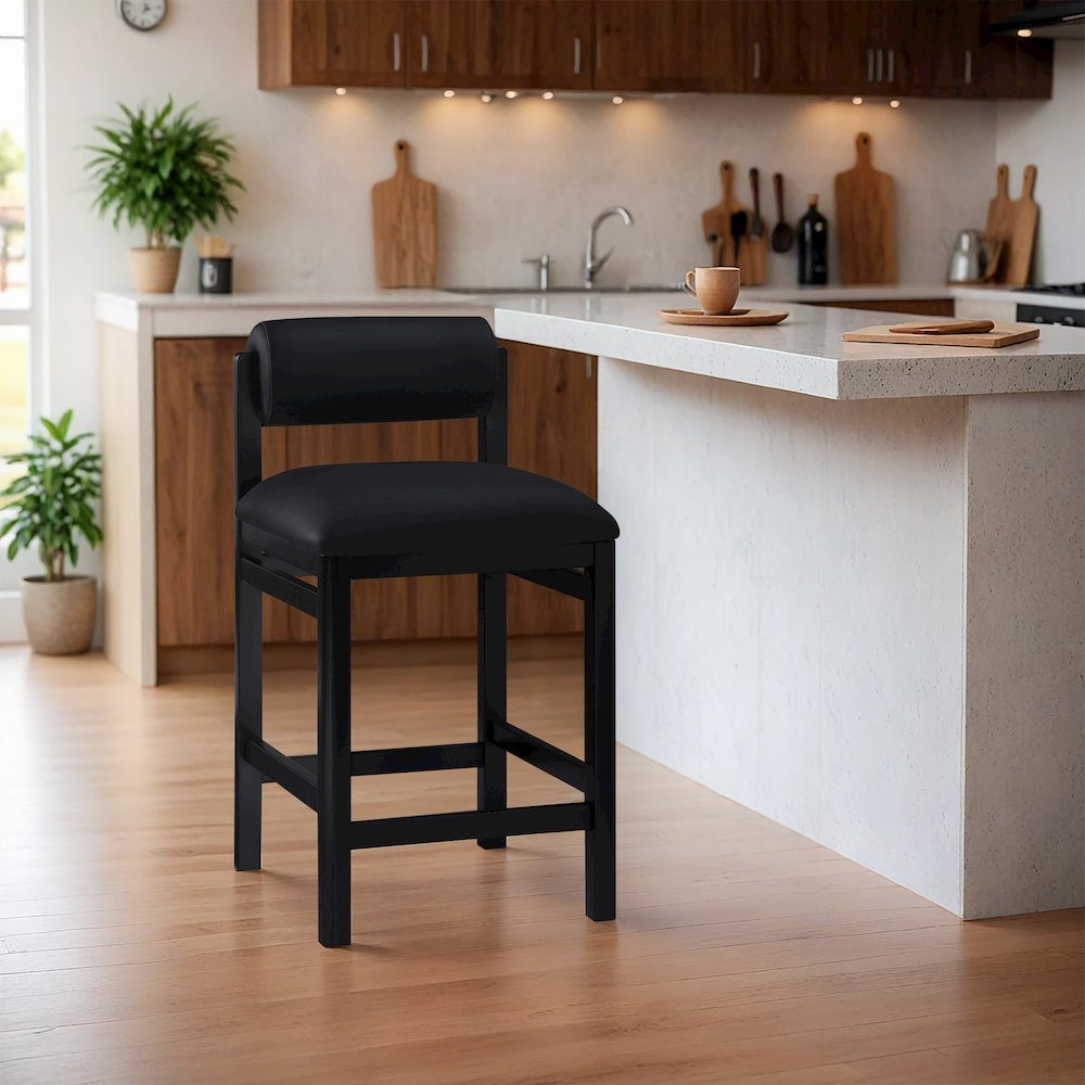 Roundhill Black Vegan Leather Upholstered Counter Stool