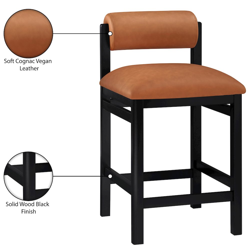 Roundhill Cognac Vegan Leather Upholstered Counter Stool