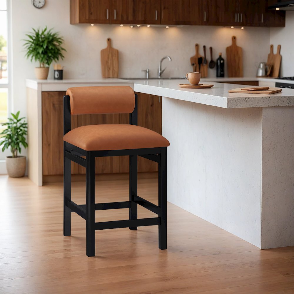 Roundhill Cognac Vegan Leather Upholstered Counter Stool