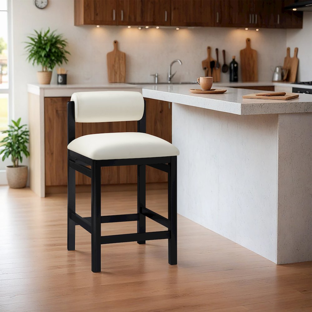 Roundhill Cream Vegan Leather Upholstered Counter Stool