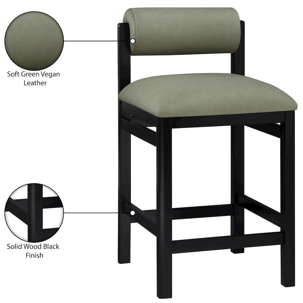 Roundhill Green Vegan Leather Upholstered Counter Stool