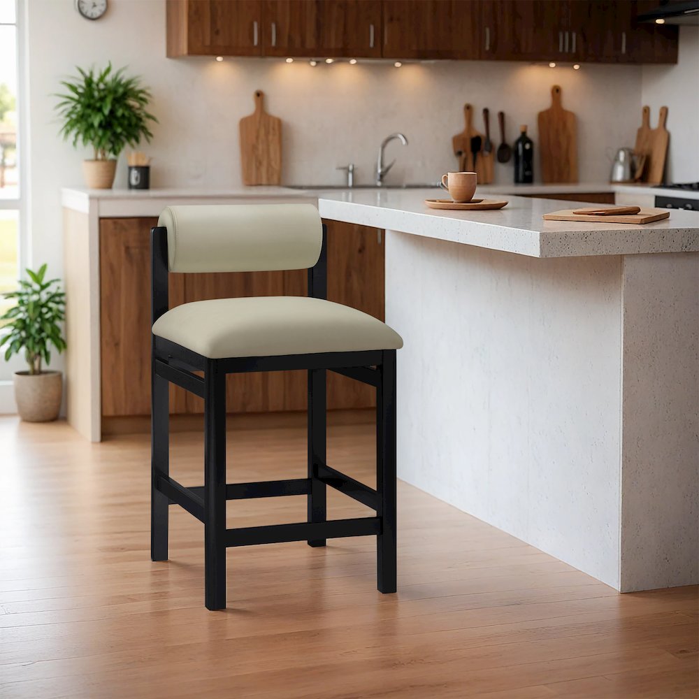 Roundhill Taupe Vegan Leather Upholstered Counter Stool