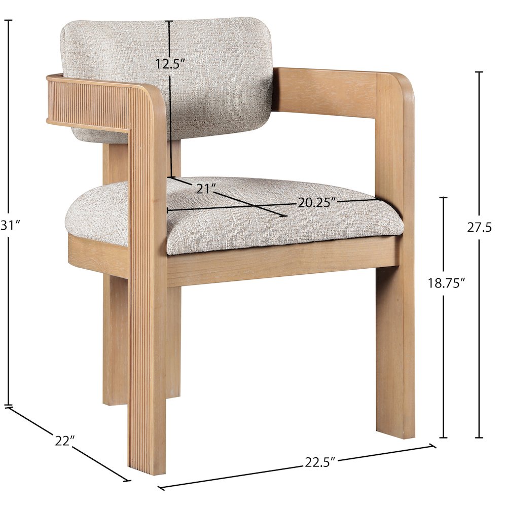 Sacha Beige Linen Textured Fabric Upholstered Dining Chair, Set of 2