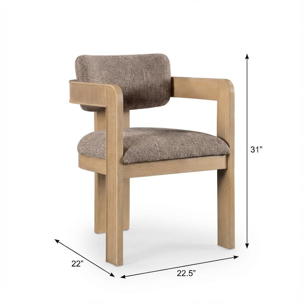 Neutral Linen Textured Dining Chairs Set of 2 with Armrests and Art Deco Design