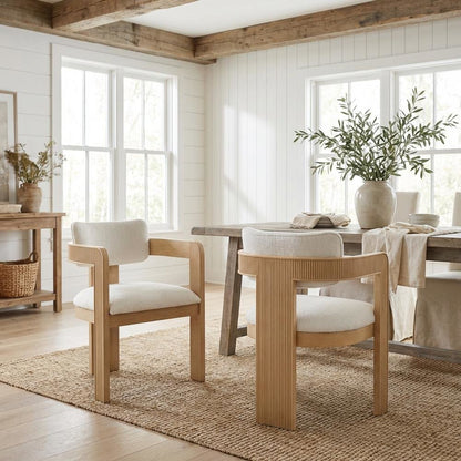 Dining Chairs Neutral Linen Fabric Upholstered 2-Piece Set with Armrests