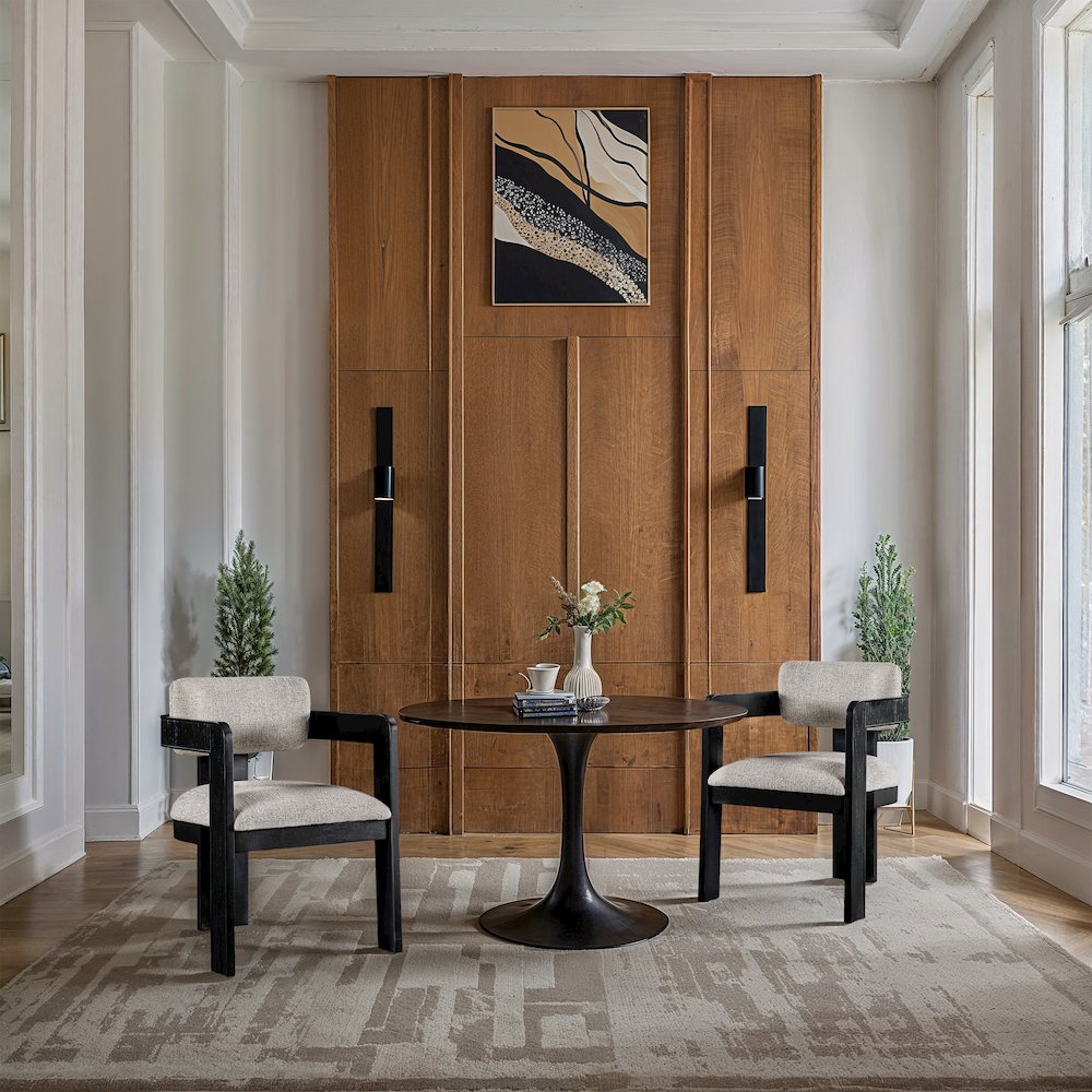 Sacha Beige Linen Textured Fabric Dining Chair, Set of 2