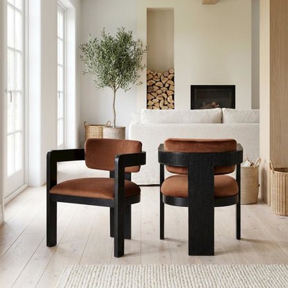 Black Velvet Dining Chairs Set of 2 with Armrests and Art Deco Style