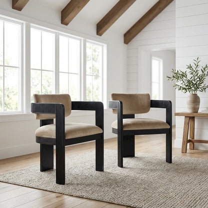 Black Velvet Dining Chair Set of 2 with Armrests and Art Deco Design
