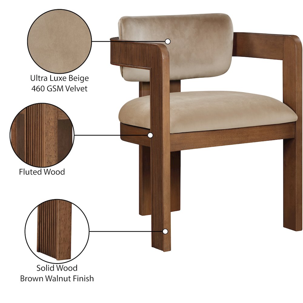Sacha Beige Velvet Dining Chair, Set of 2