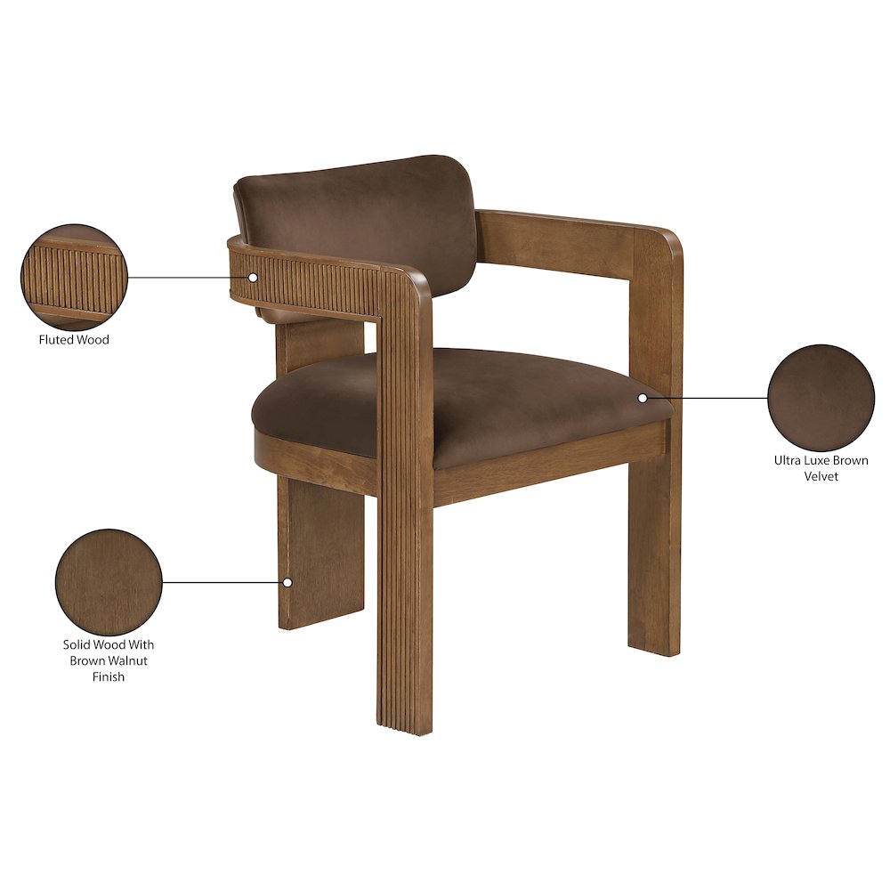Sacha Brown Velvet Upholstered Dining Chair, Set of 2