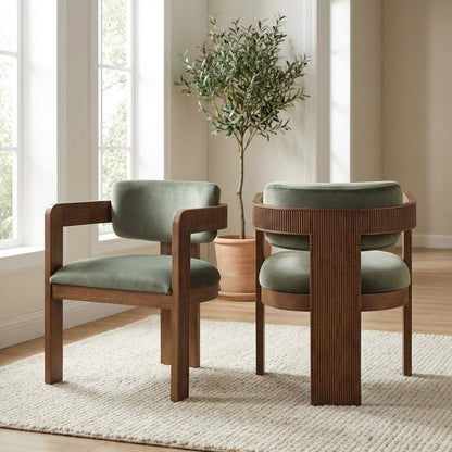 Brown Velvet Dining Chairs Set of 2 with Armrests Cushioned Seats - Art Deco