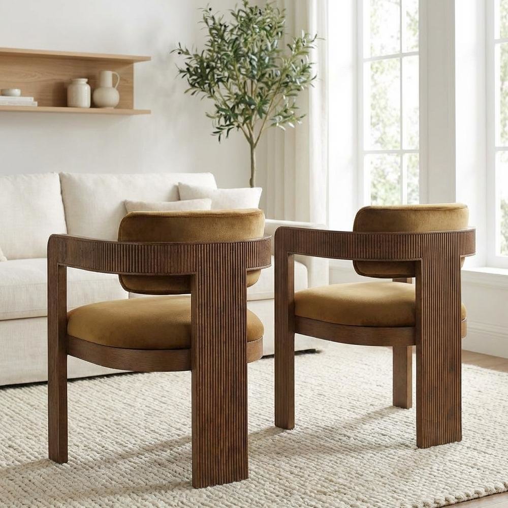 Brown Velvet Dining Chairs Set of 2 with Armrests and Durable Frame