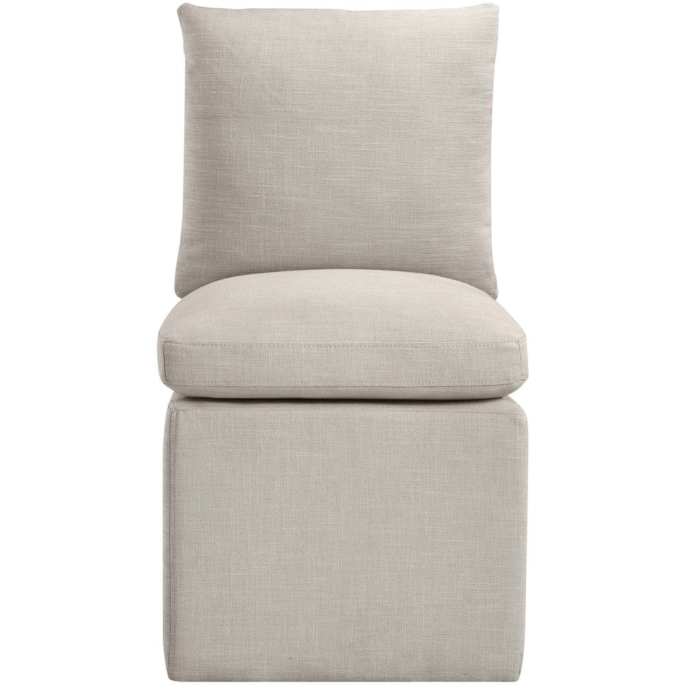 Nelori Beige Linen Textured Performance Fabric Dining Chair, Set of 2