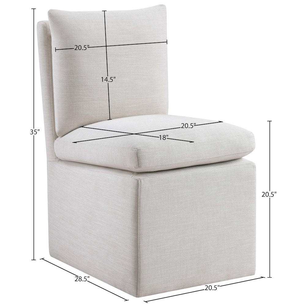 Nelori Cream Linen Textured Performance Fabric Dining Chair, Set of 2
