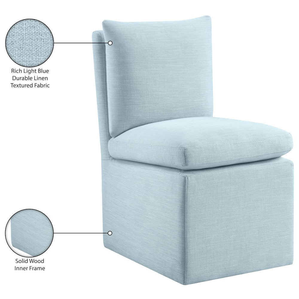 Nelori Light Blue Linen Textured Performance Fabric Dining Chair, Set of 2