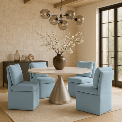 Nelori Light Blue Linen Textured Performance Fabric Dining Chair, Set of 2