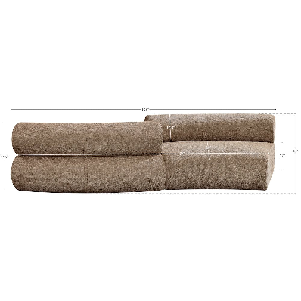 Bale 108" Brown Chenille Fabric Upholstered 2 pc. Modular Sectional