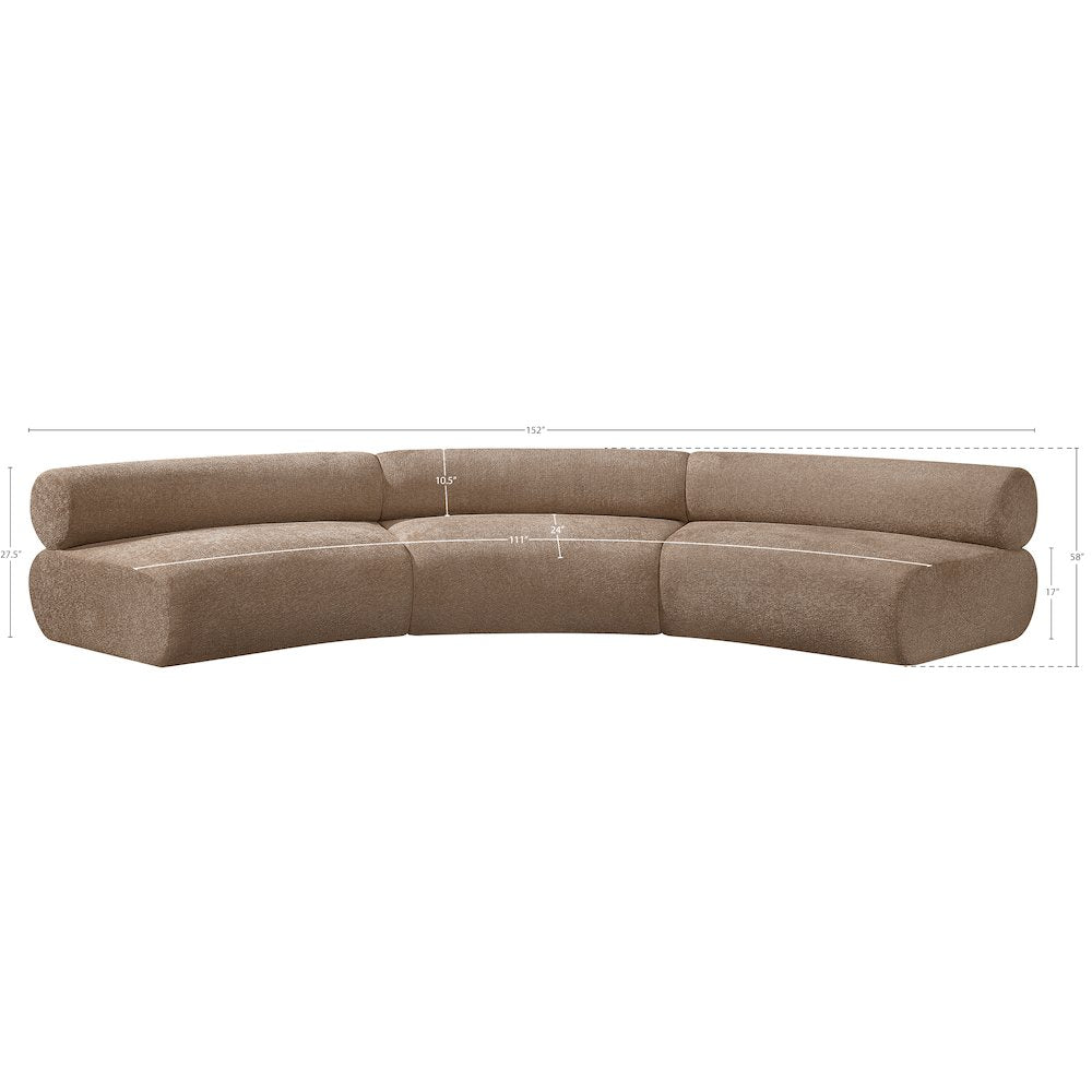 Bale 152" Brown Chenille Fabric Upholstered 3 pc. Modular Sectional