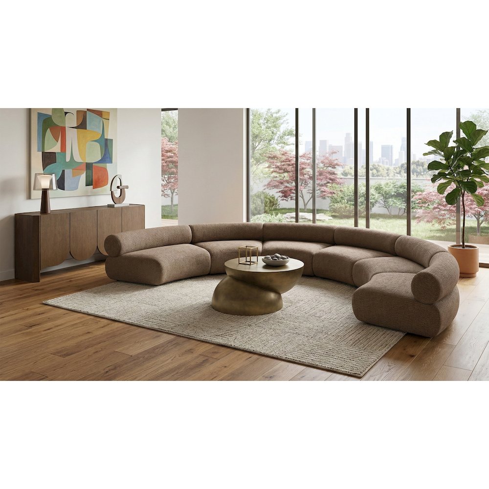 Bale 202" Brown Chenille Fabric Upholstered 6 pc. Modular Sectional