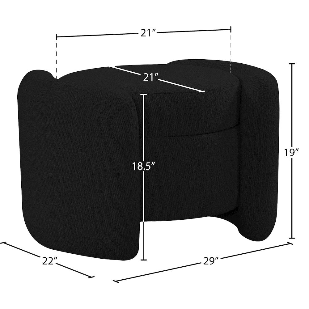 Horizon Black Boucle Fabric Ottoman