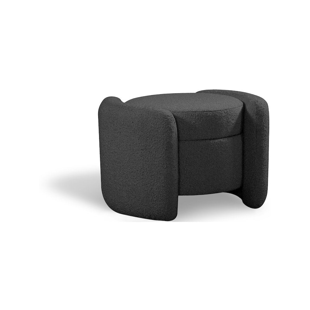 Horizon Black Boucle Fabric Ottoman