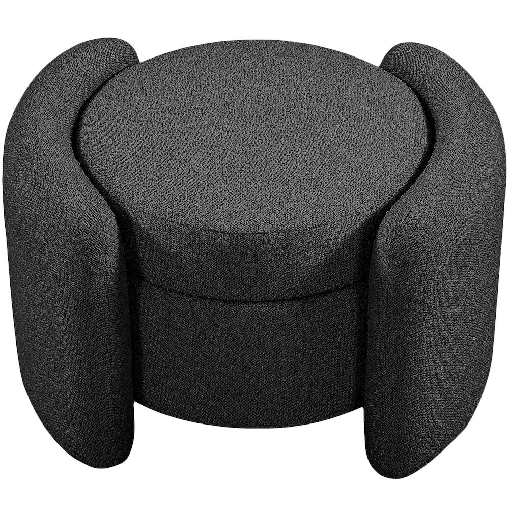 Horizon Black Boucle Fabric Ottoman