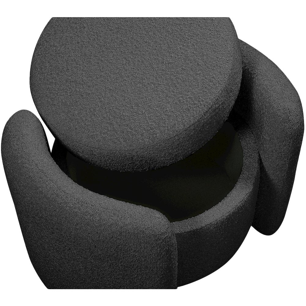 Horizon Black Boucle Fabric Ottoman