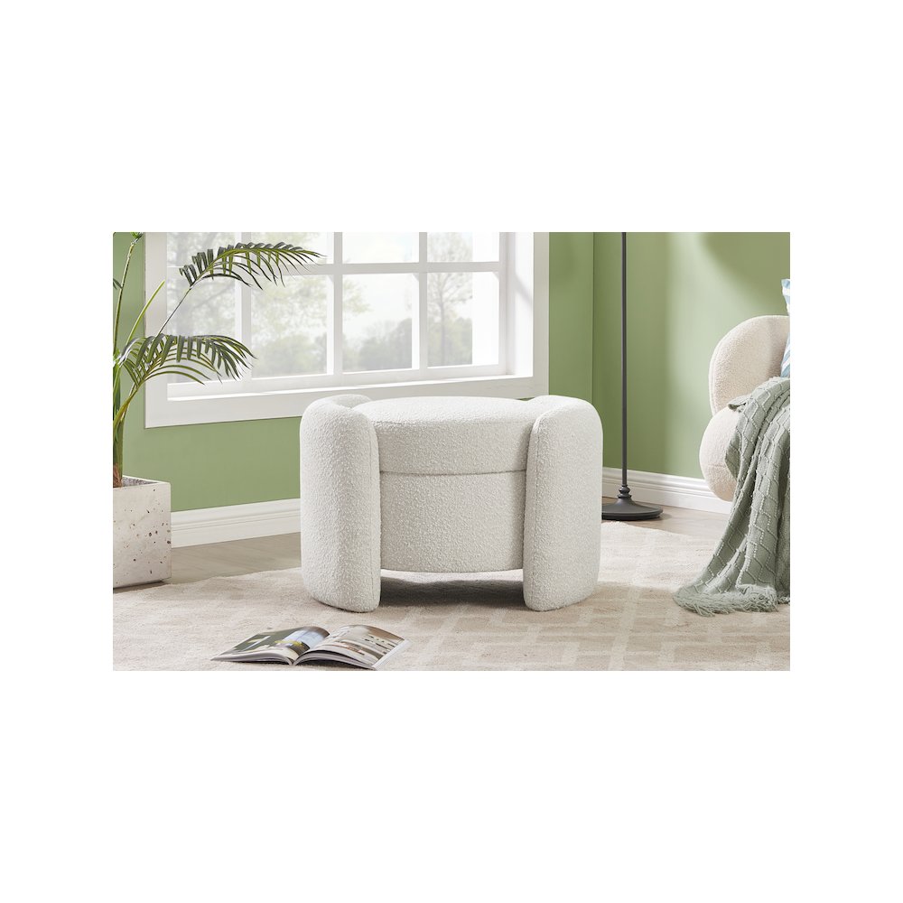 Horizon Cream Boucle Fabric Ottoman