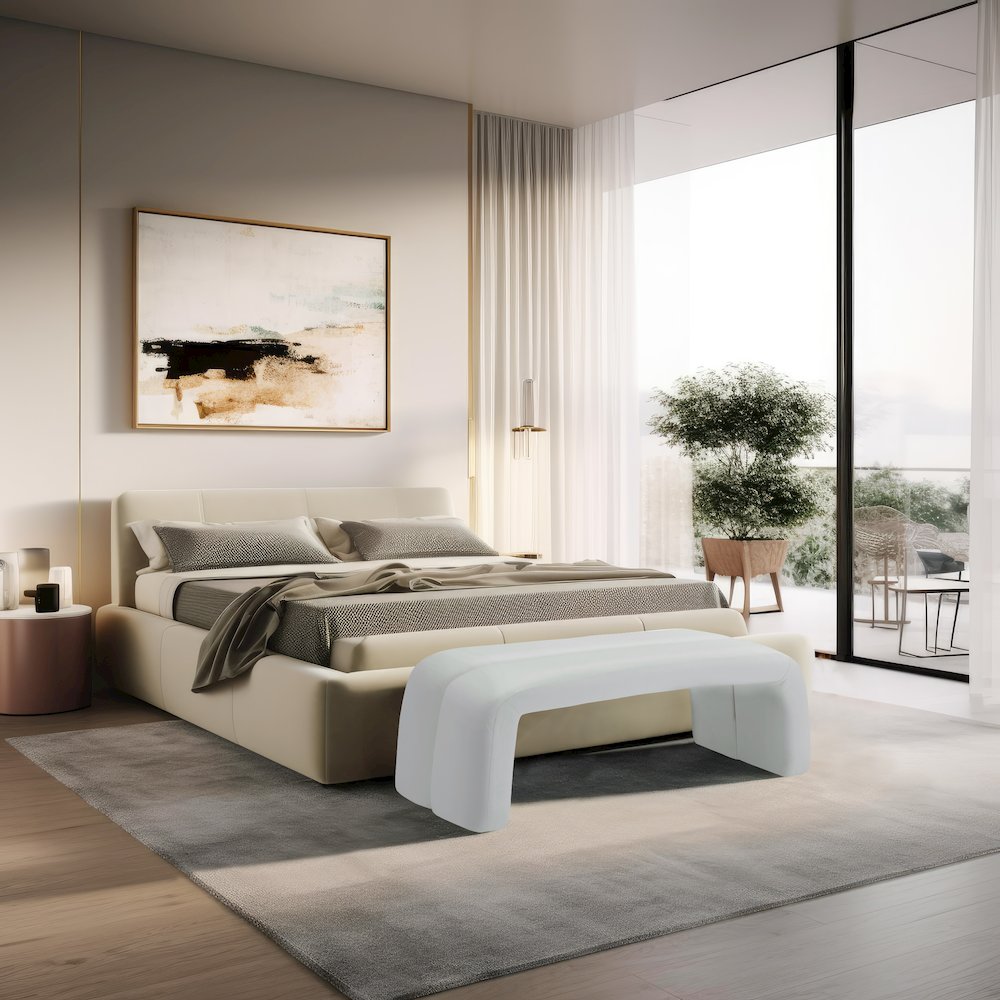 Arc White Vegan Leather Bench