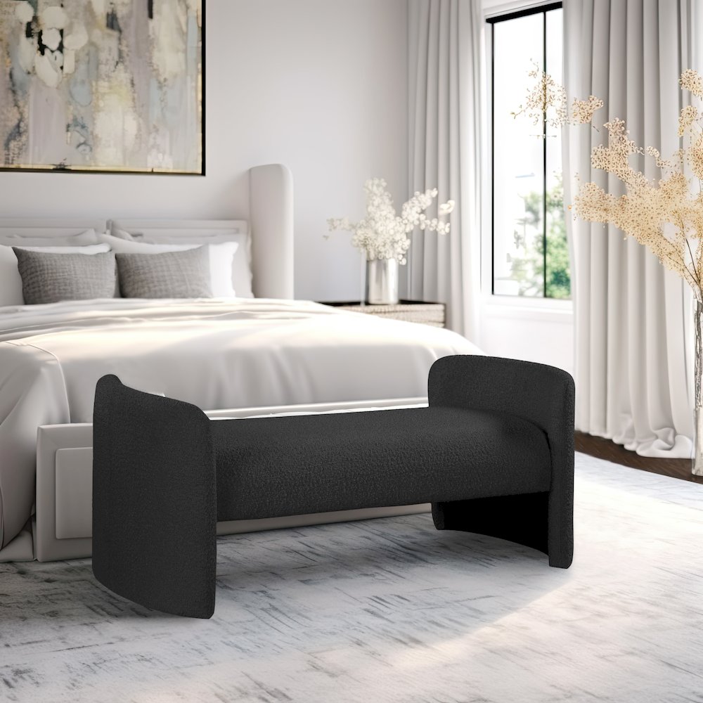 Peyton Black Boucle Fabric Bench