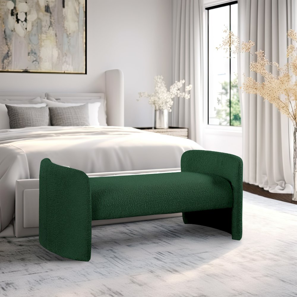 Peyton Green Boucle Fabric Bench