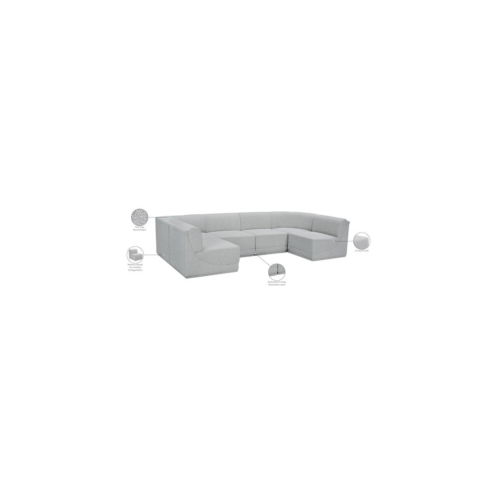 Ollie Grey Boucle Fabric Modular Sectional