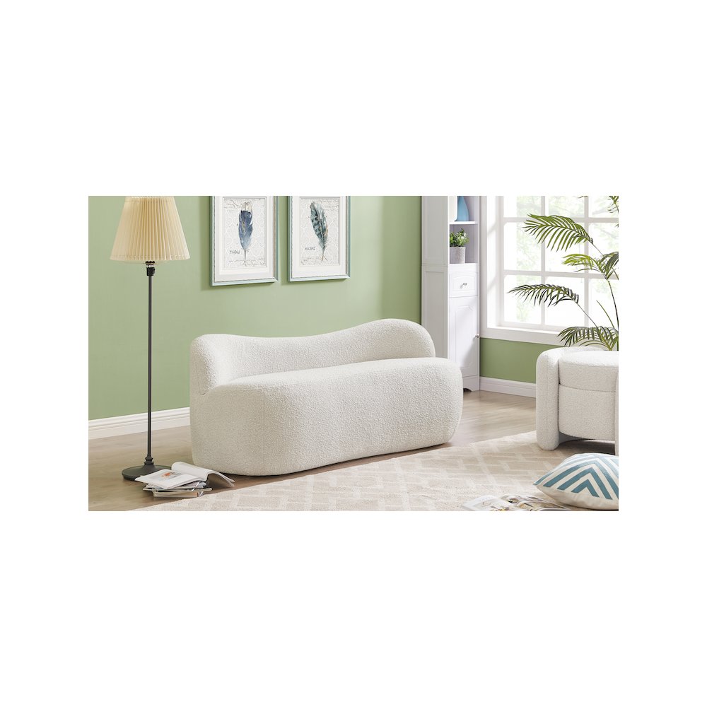 Flair Cream Boucle Fabric Bench