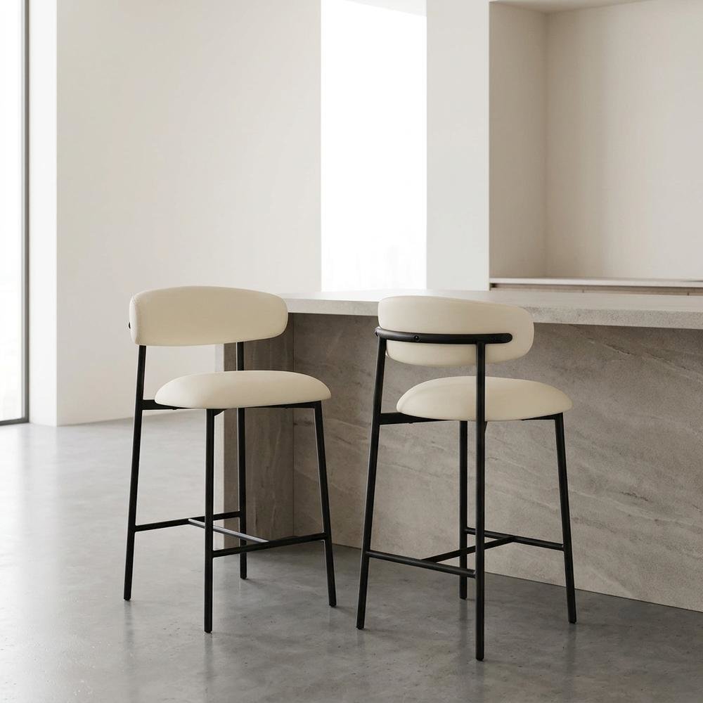 Vegan Leather Counter Stools with Back, Kitchen Island, Cream, Set of 2